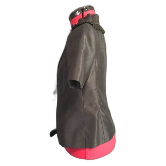 Kasper Blazer Women's Size 4 Black Floral Accents Short Sleeves Ruffles - Picture 3 of 8